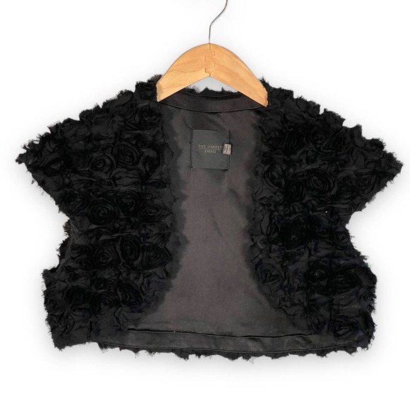 The Limited Jackets & Blazers - The Limited "Event" Black Short Cropped Jacket Short Sleeve 3D Roses Size S